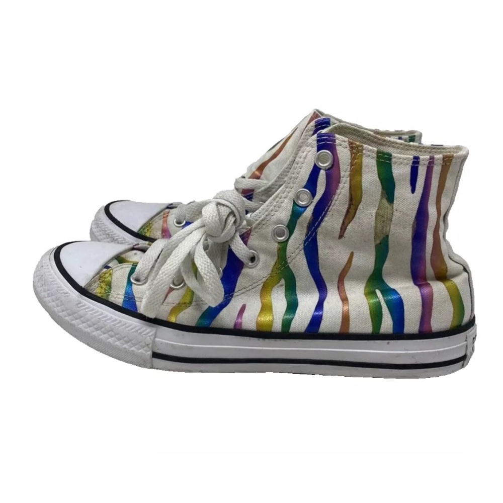 Converse All Star Chuck Taylor Junior Sneakers Size 6 High Top Rainbow Striped - Picture 4 of 8